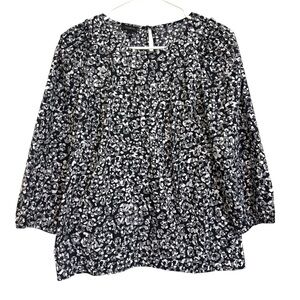 2/$30 Talbots - Black and Gray Printed 3/4 Length Sleeve Blouse Size Small